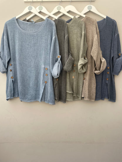 Gaby Washed Linen Button Top