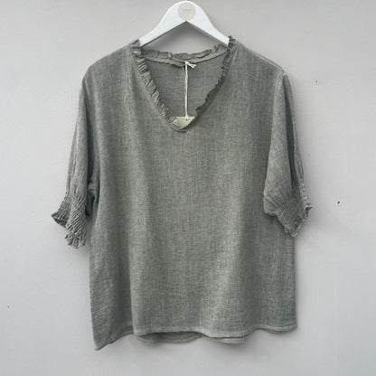 The Gaby Frill V Neck Top