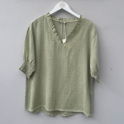 The Gaby Frill V Neck Top