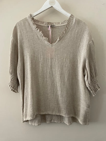 The Gaby Frill V Neck Top
