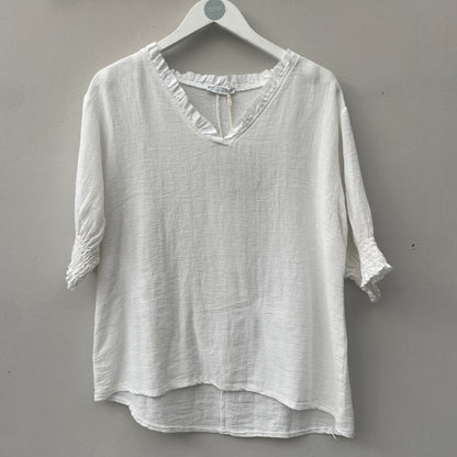 The Gaby Frill V Neck Top
