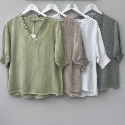 The Gaby Frill V Neck Top