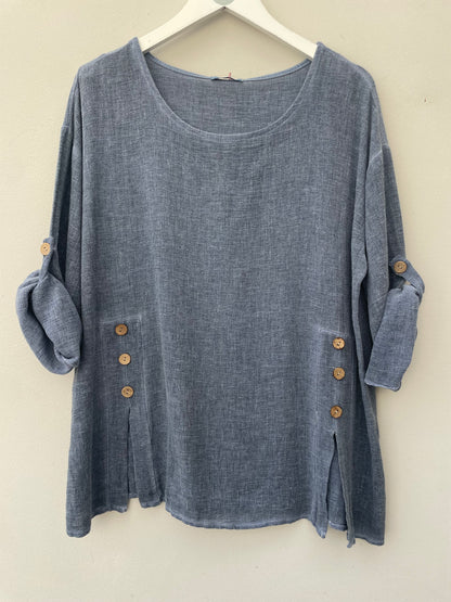 Gaby Washed Linen Button Top