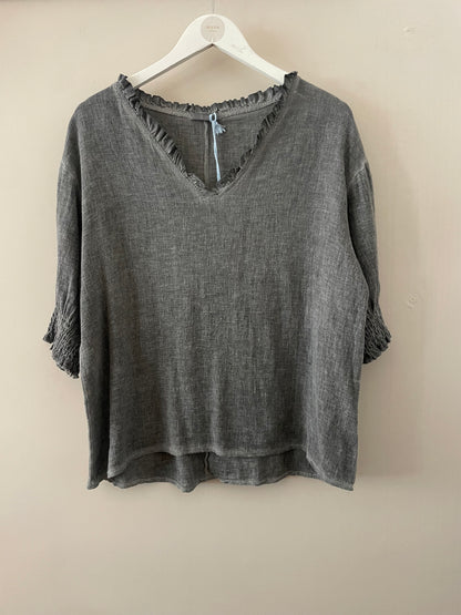 The Gaby Frill V Neck Top