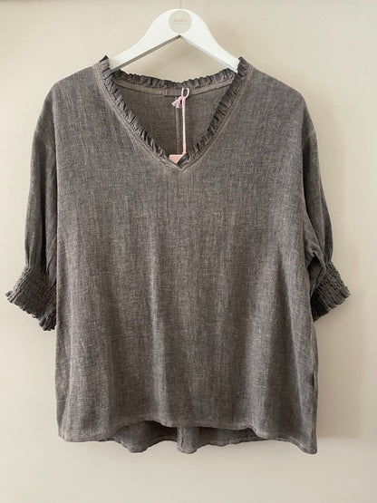 The Gaby Frill V Neck Top
