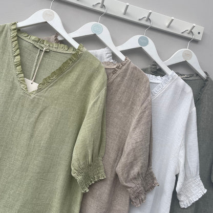 The Gaby Frill V Neck Top
