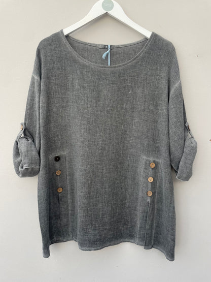 Gaby Washed Linen Button Top